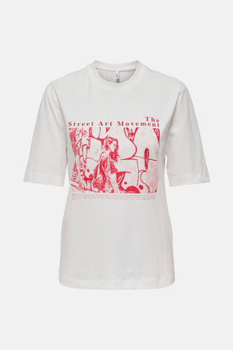 T-shirt blanc à manches courtes d'ONLY, décoré d'une impression et de texte "Street Art Movement" rouges.