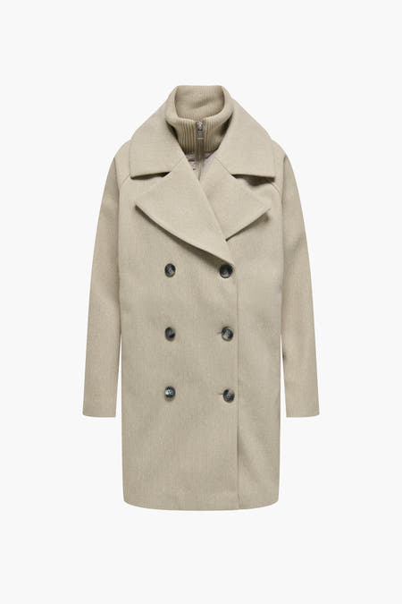 Manteau long beige de JDY, vu de de l'arrière avec une large encolure et des manches longues.