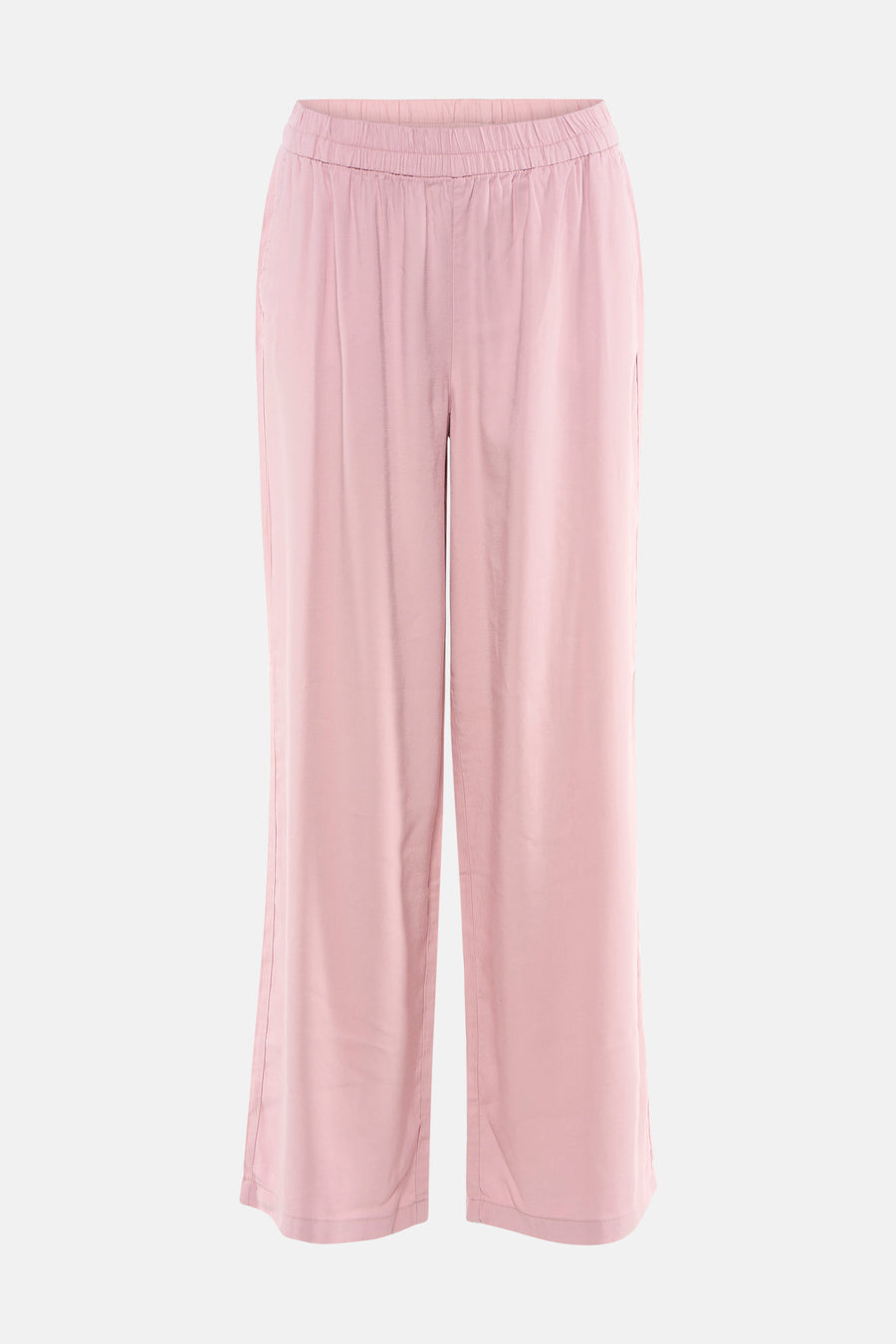 Pantalon rose ONLY® avec taille élastique et jambes larges, photographié de face.