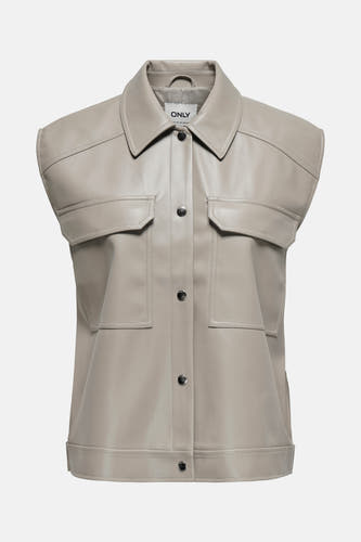 Veste en cuir beige ONLY, avec fermeture à boutons et deux poches po.