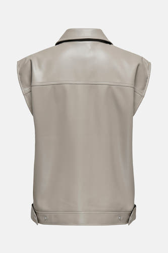 Manteau de cuir beige ONLY avec un col et des détails à pressions sur le dos.