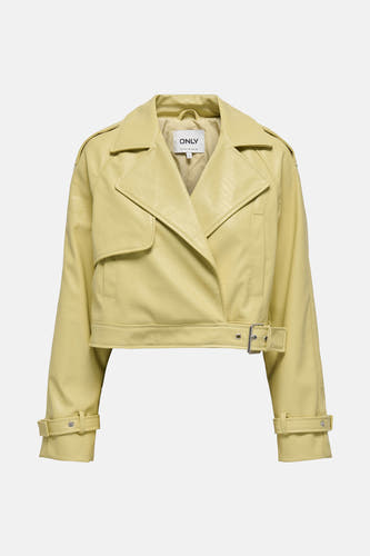 Manteau de cuir brun d'ONLY, avec motif crocodile, col revers et détail de ce.