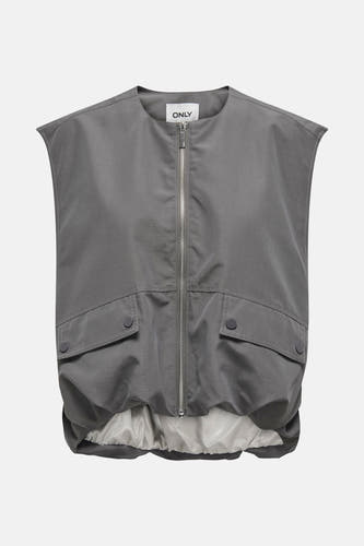 Gilet gris ONLY, avec fermeture éclair argentée et poches à boutons.
