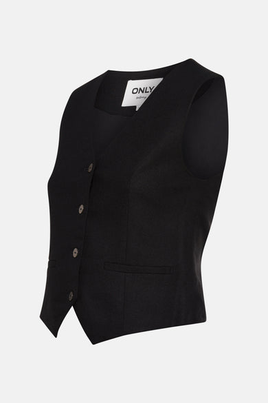 Blazer noir d'ONLY, avec fermeture à boutons et détail de poche subtil.