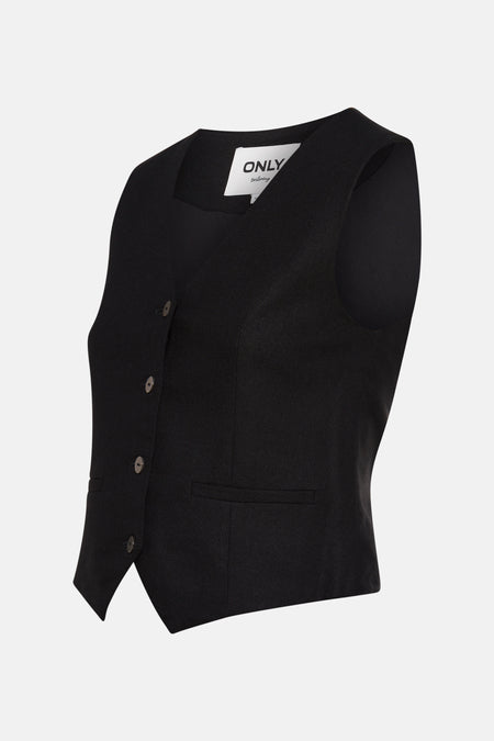 Blazer noir d'ONLY, avec fermeture à boutons et détail de poche subtil.