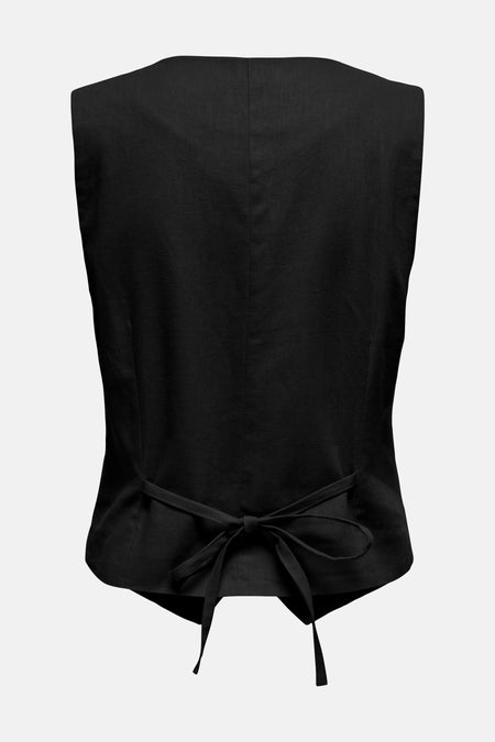 Blazer noir de ONLY®, avec un col en V sur le dos, vu de derrière.