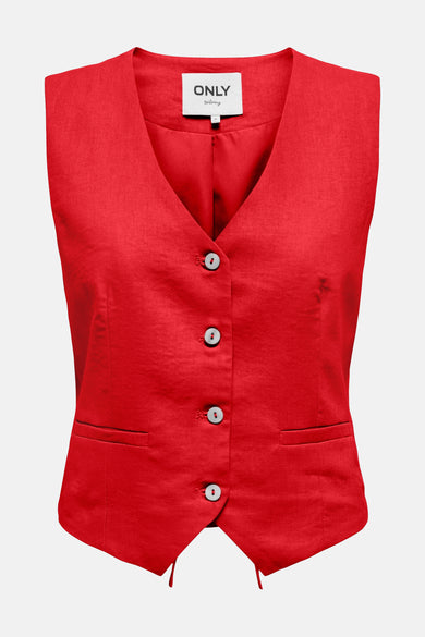 Blazer rouge d'ONLY, avec fermeture à boutons et détails de poche subtils.