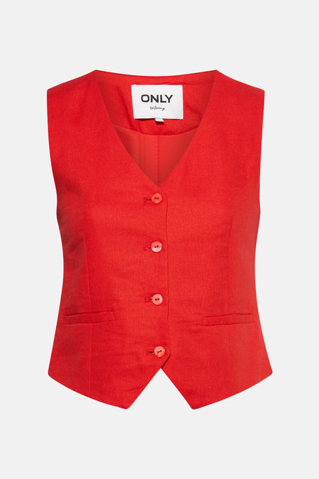 Blazer rouge d'ONLY, avec fermeture à boutons et détail de poche.