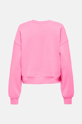 Gilet rose avec col rond de ONLY, dos visible, bordures côtelées.