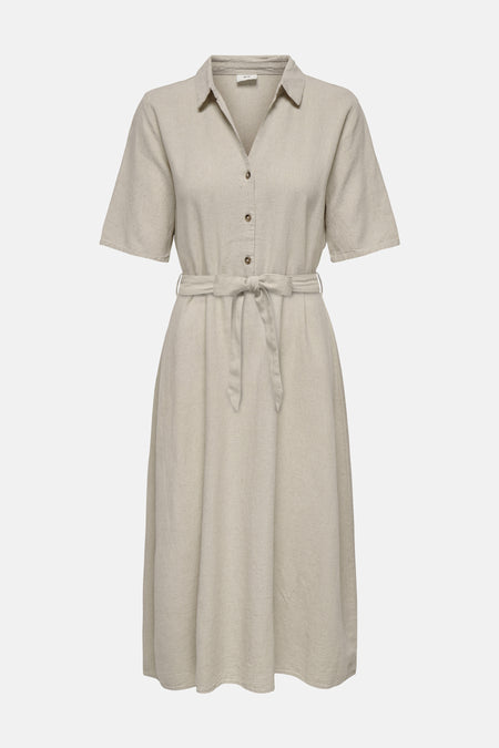 Manteau beige à manches courtes de JDY, avec un col, des boutons et une ceinture autour de la taille.