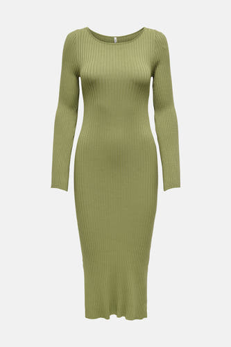 Robe verte avec manches longues de ONLY, en tissu côtelé et coupe ajustée.