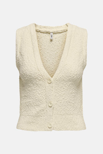 T-shirt écru ONLY, avec encol V et fermeture à boutons, en tissu côtelé.