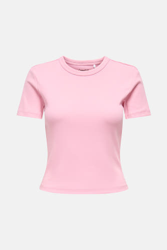T-shirt rose à manches courtes de ONLY, avec une fine texture côtelée.
