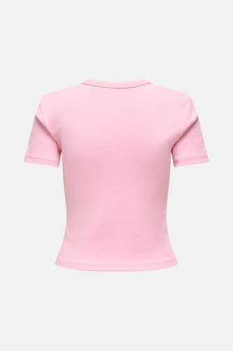 T-shirt rose à manches courtes de ONLY®, avec une fine structure en côtes.