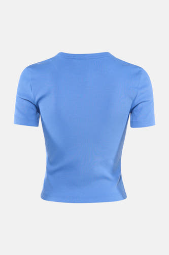 Blauw T-shirt met korte mouwen van ONLY, met een fijne ribstof textuur.