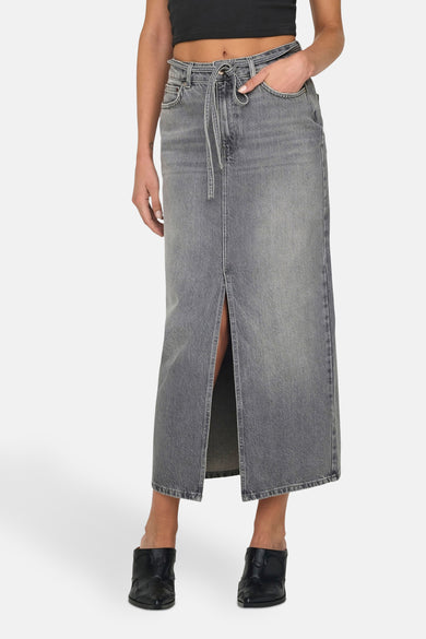 Jupe en denim gris moyen de ONLY, avec une fente à l'avant et une ceinture élastique.