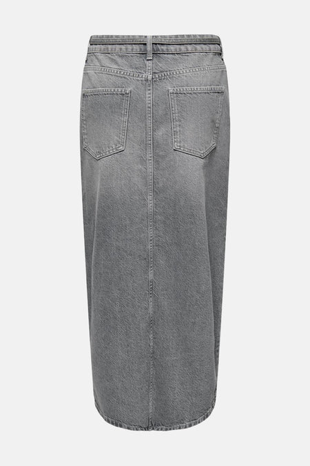 Jupe en denim gris ONLY, avec des poches arrière et une longueur ample.