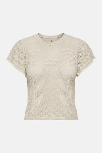 Pull écru de ONLY® avec motif ajouré et manches courtes.