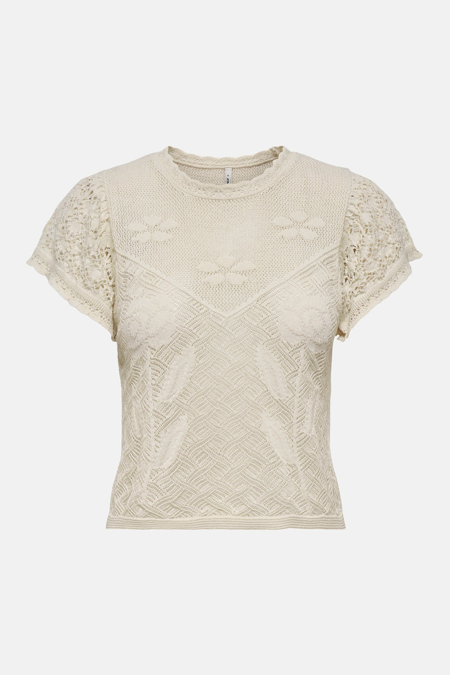 Pull écru de ONLY® avec motif ajouré et manches courtes.