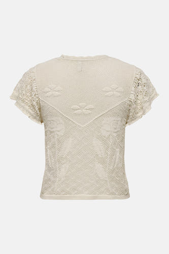 Pull écru de ONLY®, avec motif floral et détails au crochet.