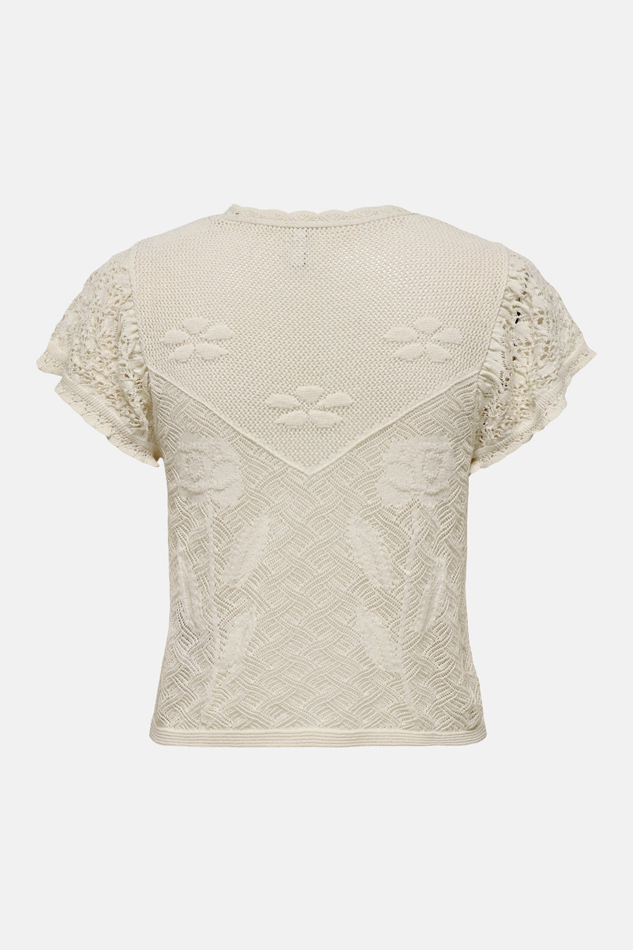 Pull écru de ONLY®, avec motif floral et détails au crochet.
