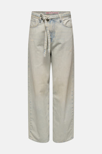 Jean wide bleu clair d'ONLY BLUE DENIM avec détail de ceinture et taches subtiles utilisées.