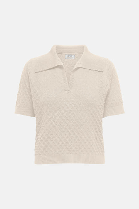 Polo écru à manches courtes de ONLY, avec un motif rayé et des manches courtes.