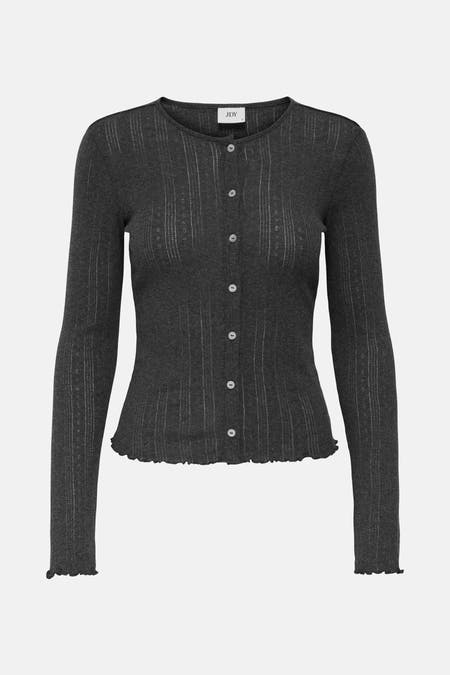 T-shirt gris à longues manches de JDY, avec une fine structure en côtes et un bord ondulé.