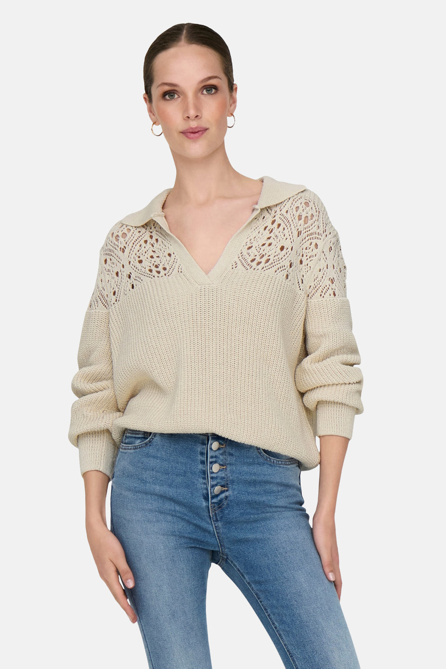 Pull à col en V - écru - ONLY®