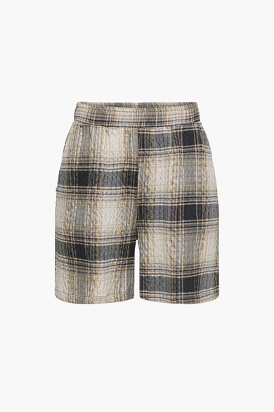 Short bleu de JDY, avec un motif à carreaux et une ceinture élastique.
