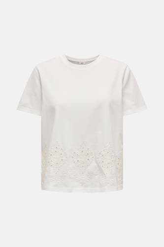 T-shirt blanc à manches courtes de JDY, avec des détails brodés en bas.