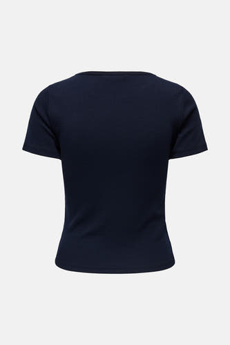 T-shirt bleu à manches courtes de ONLY, avec une subtile texture côtelée et un col rond simple.