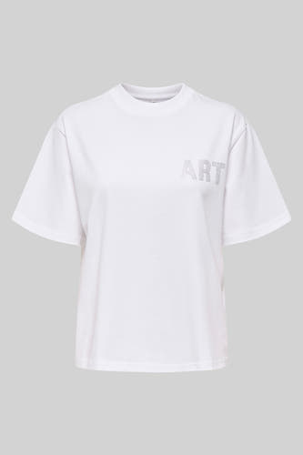 T-shirt blanc à manches courtes de ONLY, avec des lettres "ART" en strass sur la devant.