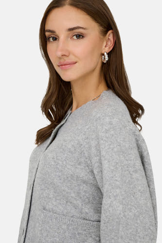 Cardigan gris d'ONLY, avec fermeture à boutons et longues manches.