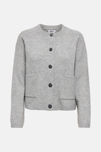 Cardigan gris d'ONLY, avec des manches longues, une fermeture à boutons et des poches brodées.