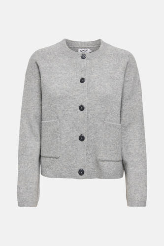 Cardigan gris d'ONLY, avec fermeture à boutons et poches brodées.