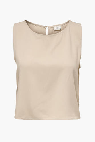 Blouse sans manches beige de JDY, avec col rond et fermeture à glissière invisible à l'arrière.