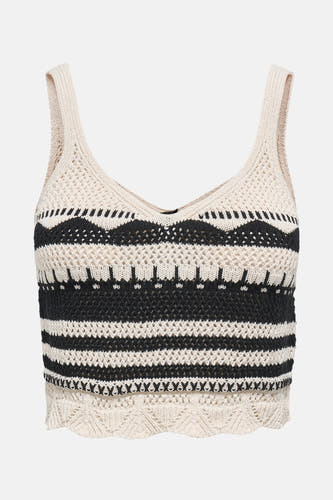 Top écru sans manches de ONLY, avec un motif rayé et tricoté noir.