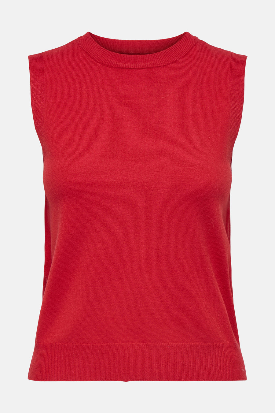 T-shirt rouge ONLY, avec une fine structure en côtes.