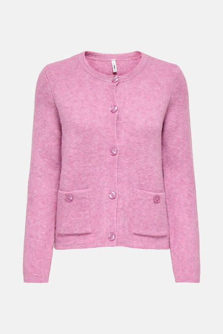 Cardigan rose de ONLY, avec des manches longues et une fine texture tricotée.
