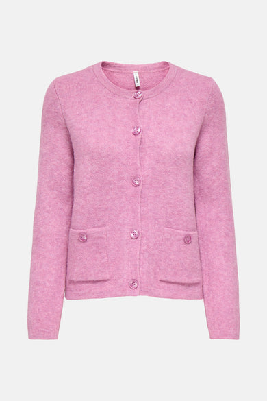 Cardigan rose de ONLY, avec des manches longues et une fine texture tricotée.