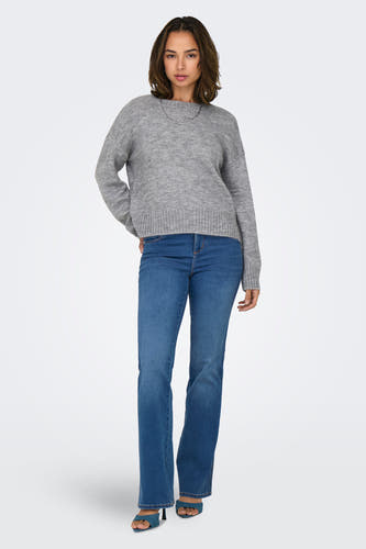 Sweat-shirt gris à col rond ONLY, avec des détails côtelés et à voir avec un jean bleu.