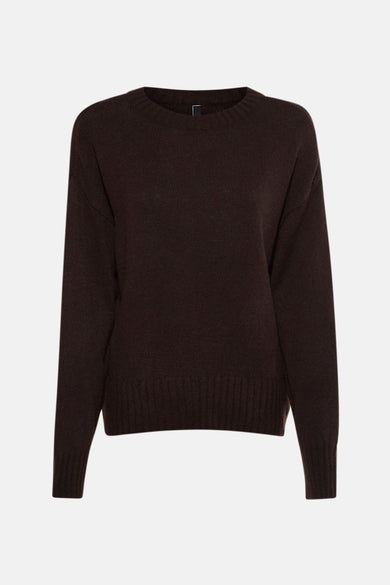 Pull marron avec col rond ONLY®, design simple avec structure fine en côtes.