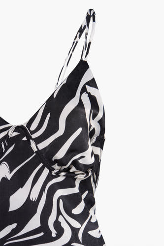 Robe sans manches ONLY noir avec imprimé zèbre et rubans spaghetti, cropped.