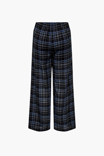 Wijde, geruite broek met elastische tailleband.