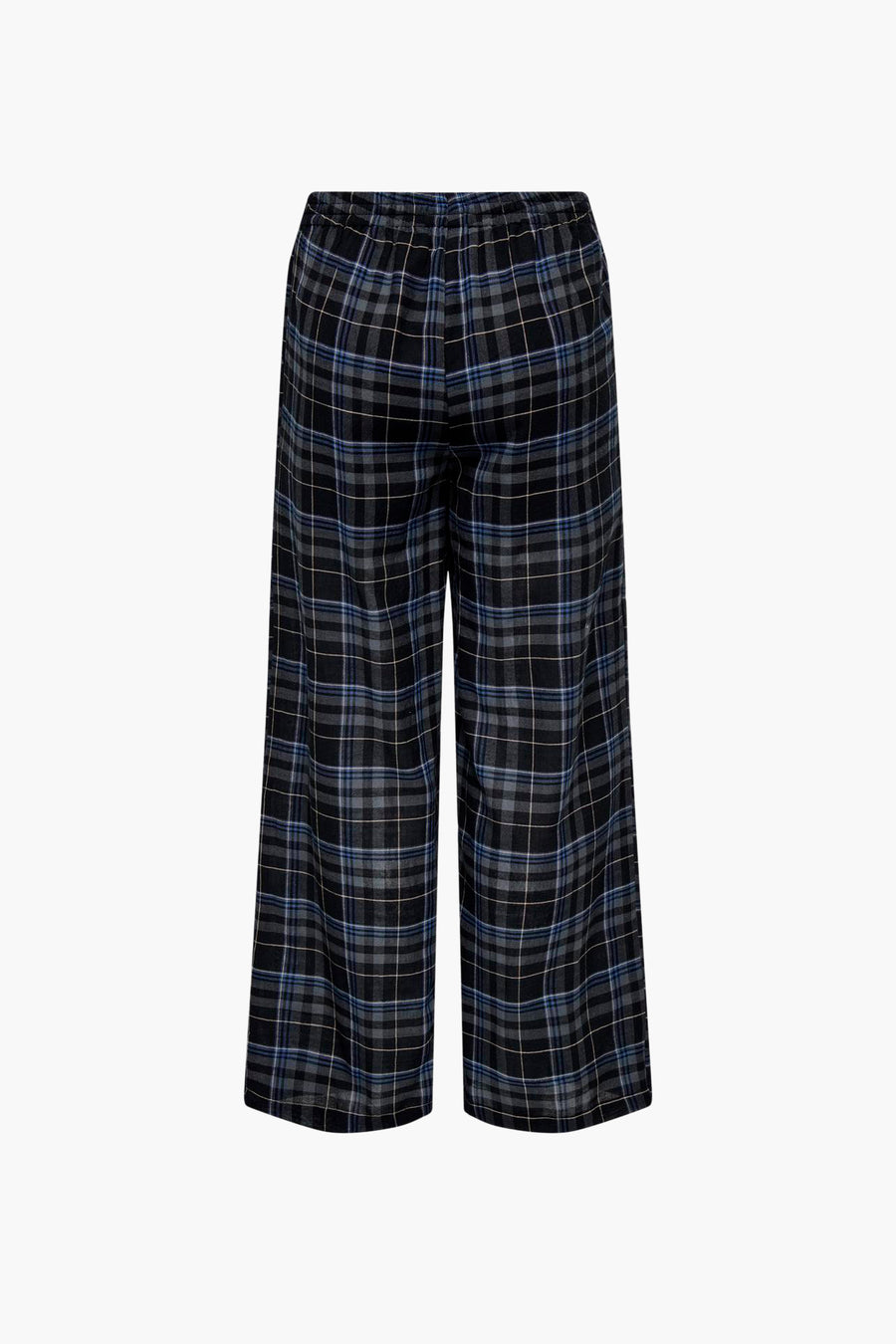 Wijde, geruite broek met elastische tailleband.