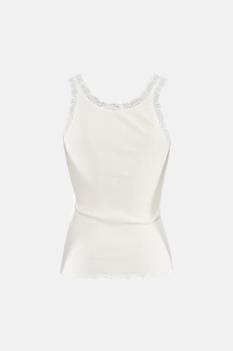 Haut côtelée blanche ONLY® avec finition en dentelle à l'encolure et ourlet ondulé.