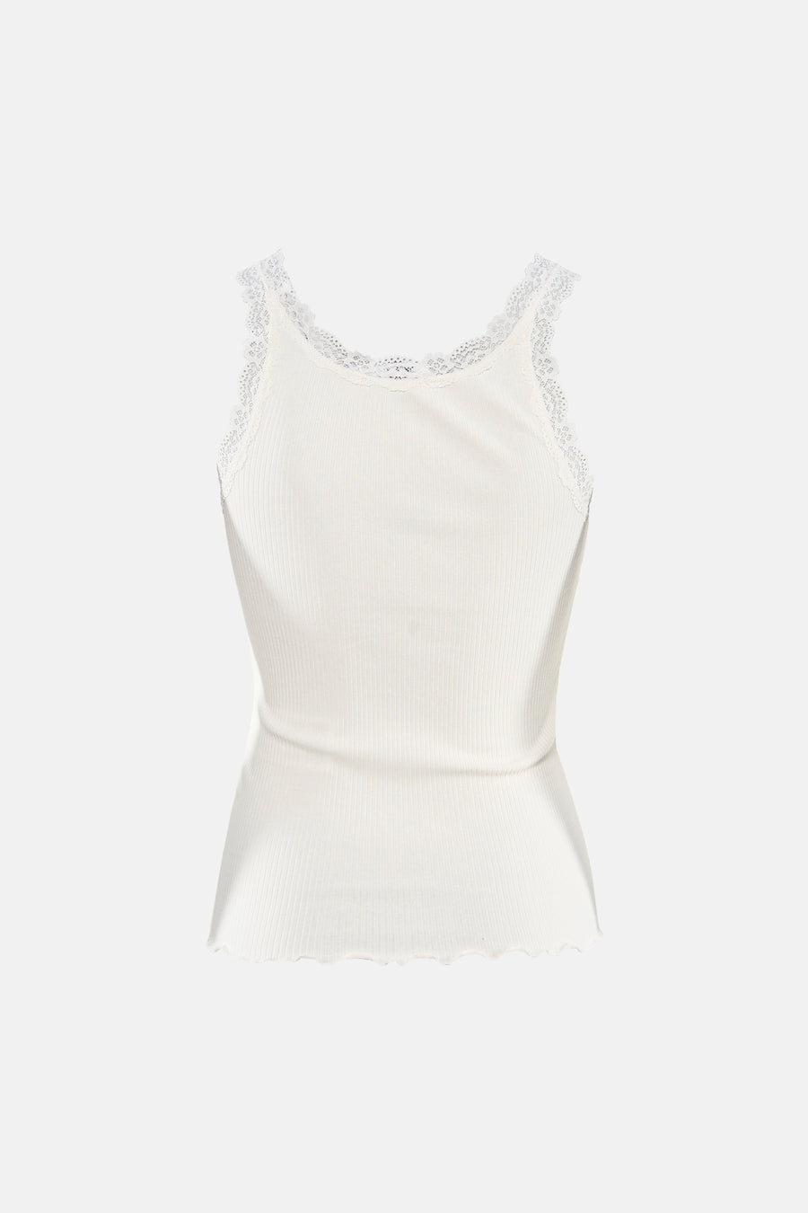 Haut côtelée blanche ONLY® avec finition en dentelle à l'encolure et ourlet ondulé.