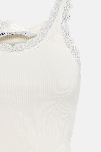 Haut côtelé blanc ONLY® avec finition en dentelle et étiquette.
