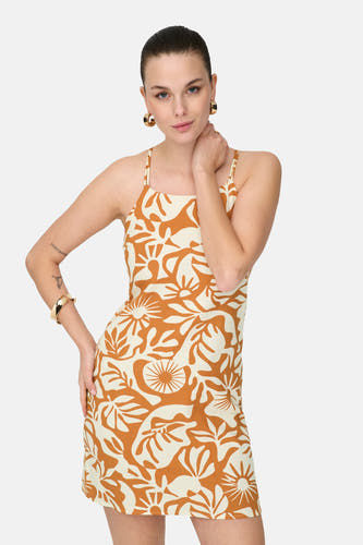 Robe sans manches orange de ONLY, avec un motif floral joyeux.